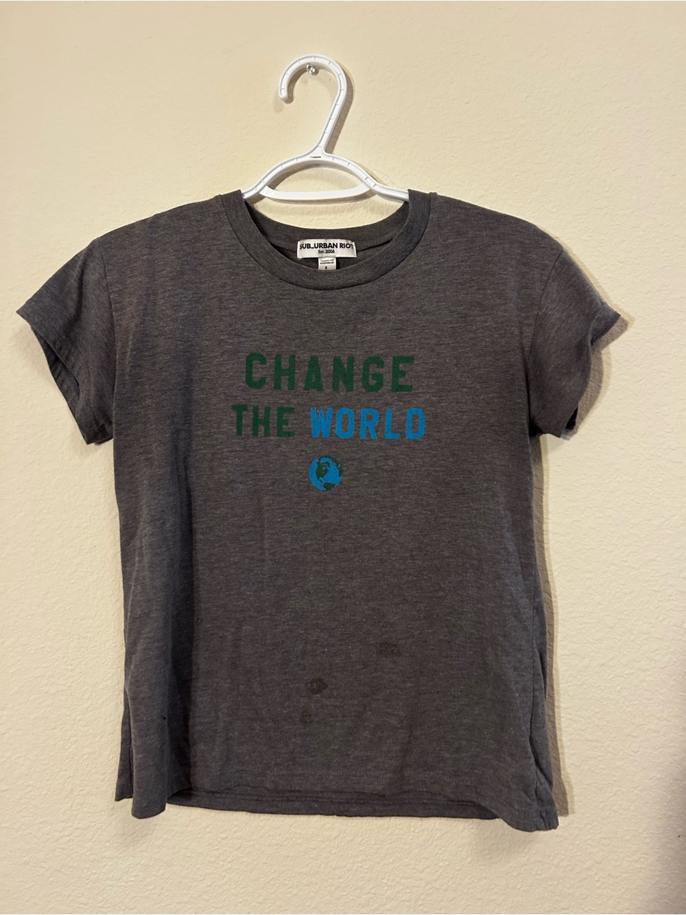 Sub_Urban Riot Gray Graphic Tee with Green and Blue Print